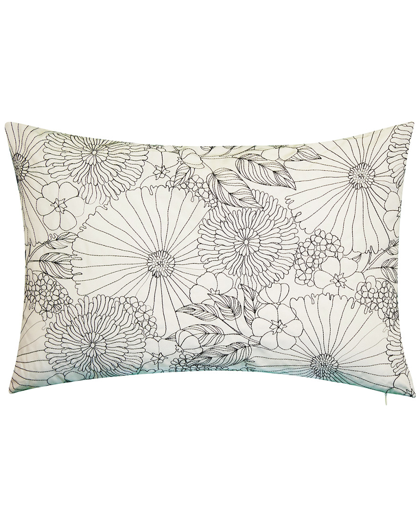 Edie Home Fine Line Embroidered Floral Indoor/outdoor Decorative Pillow In Multi