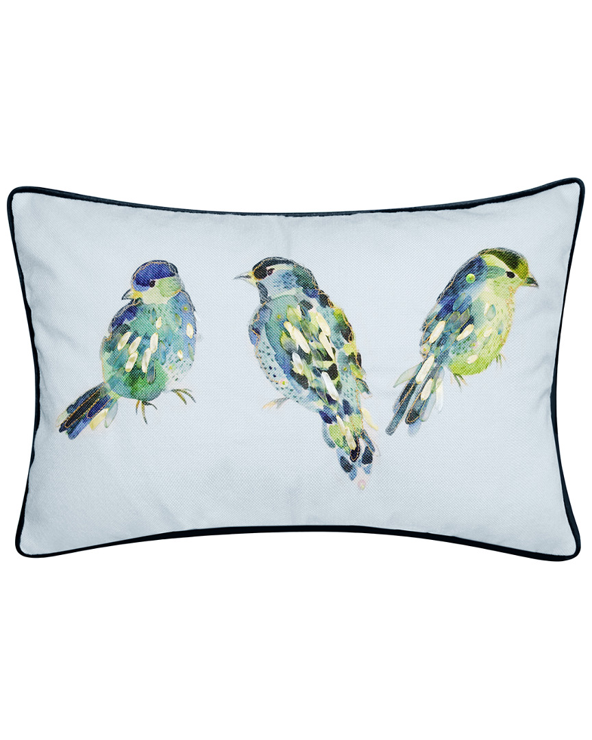 Edie Home Reversible Ribbon Blue Birds Lumbar Decorative Pillow In Multi