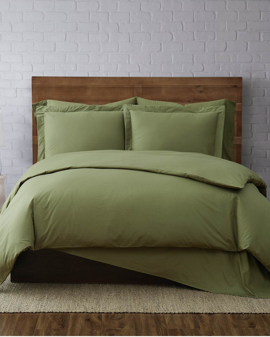 Shop Brooklyn Loom Solid Cotton Percale Olive Green 3pc Duvet Set