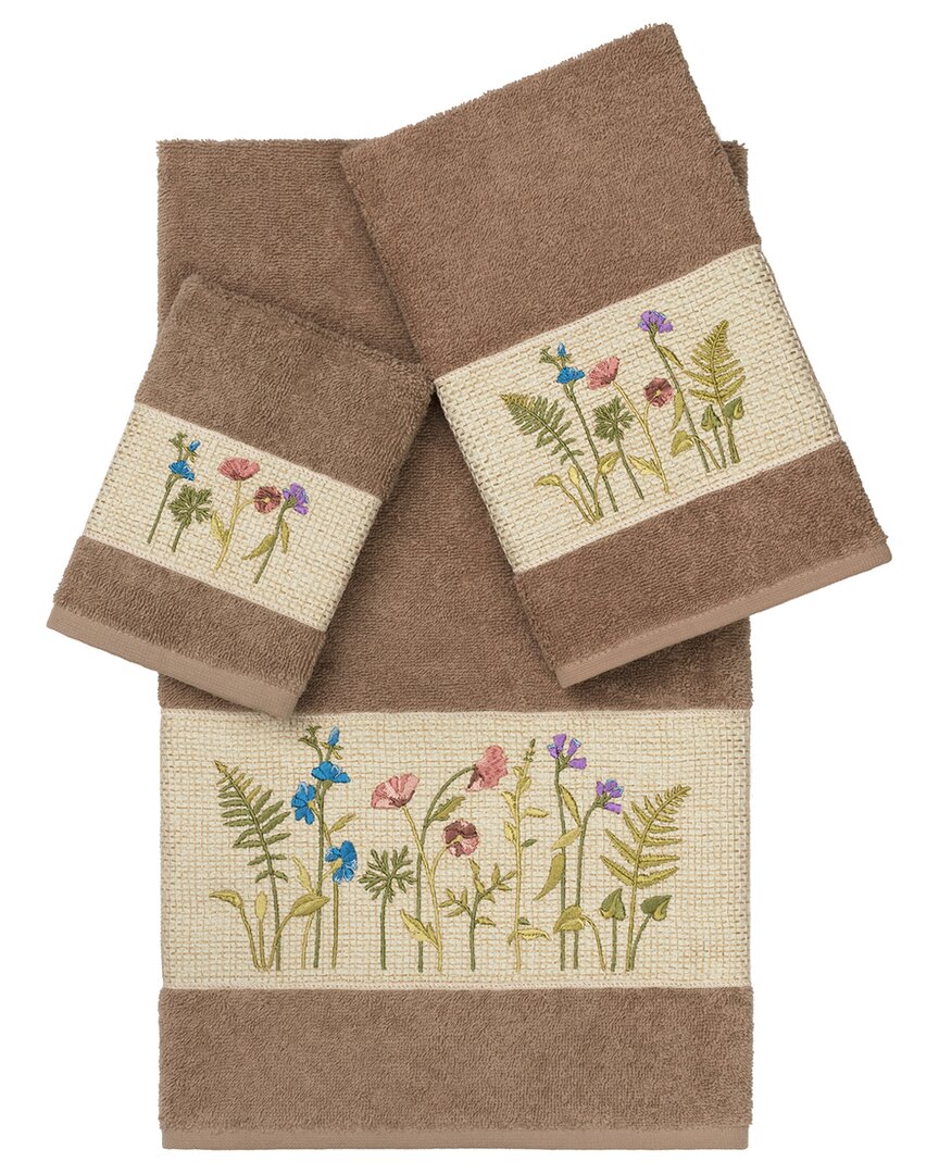 Linum Home Textiles Turkish Cotton Serenity 3pc Embellished Towel Set In Beige