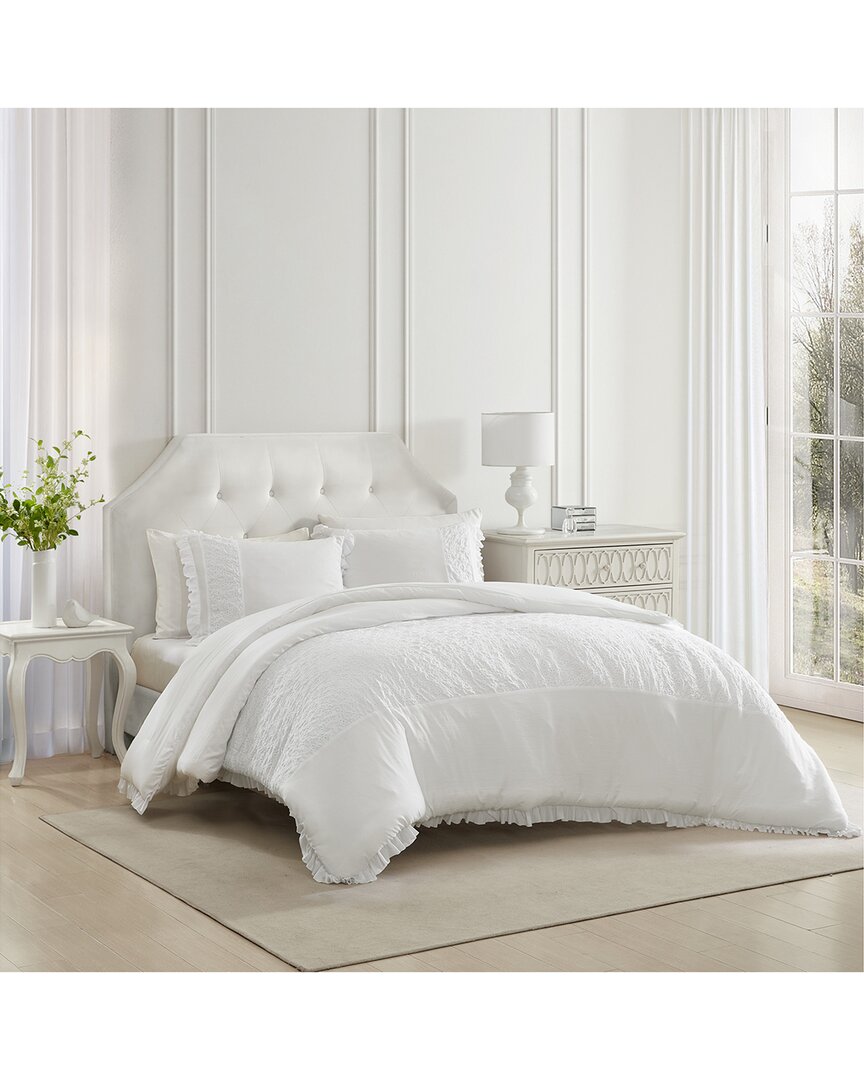 Laura Ashley Eyelet Ruffle Microfiber Comforter Bedding Set In White