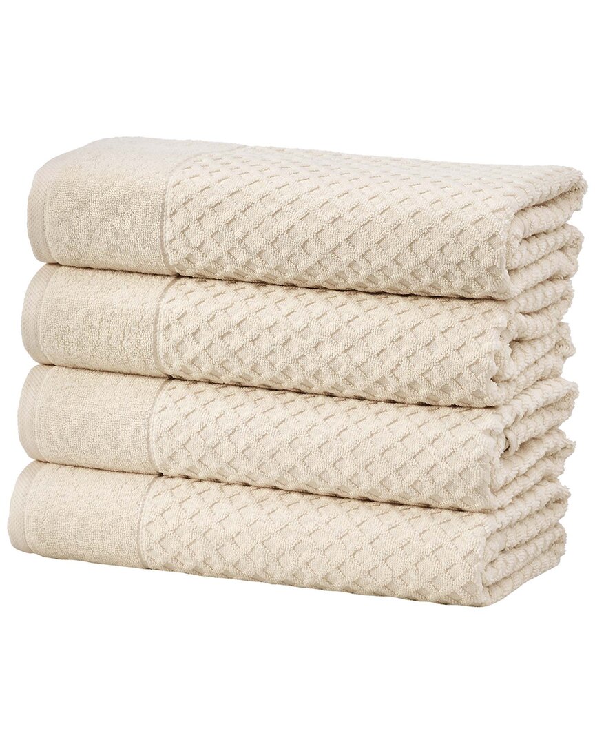 Linery & Co Cotton Diamond Waffle Texture Bath Towels In Neutral