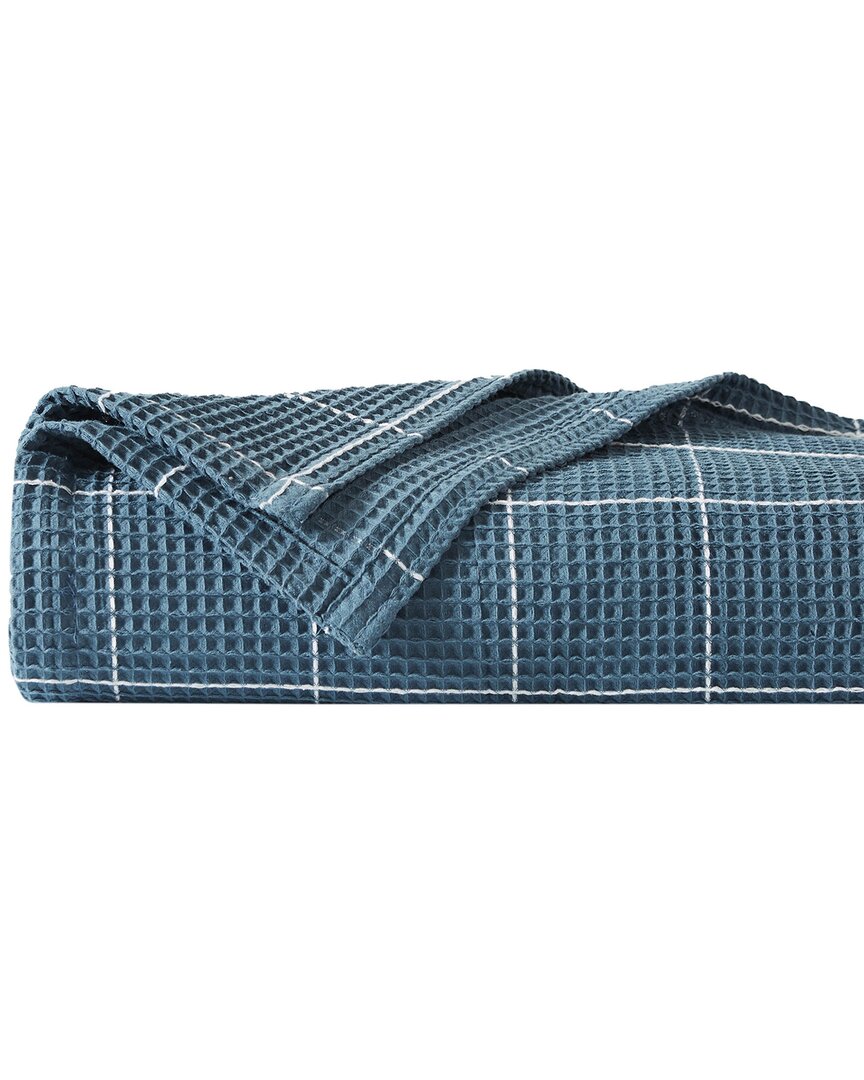 Southshore Fine Linens Check Cotton Waffle Blanket In Blue