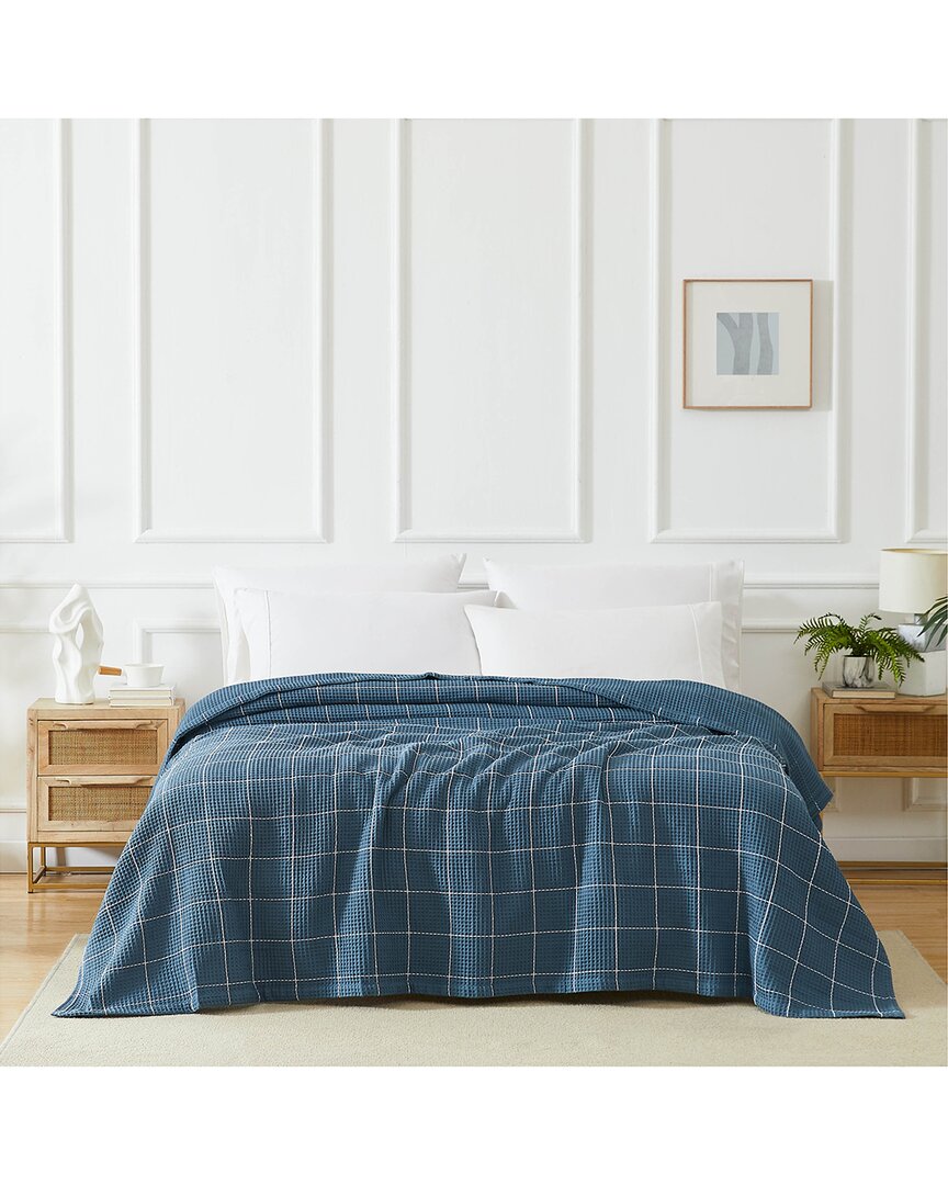 Southshore Fine Linens Check Cotton Waffle Throw In Blue