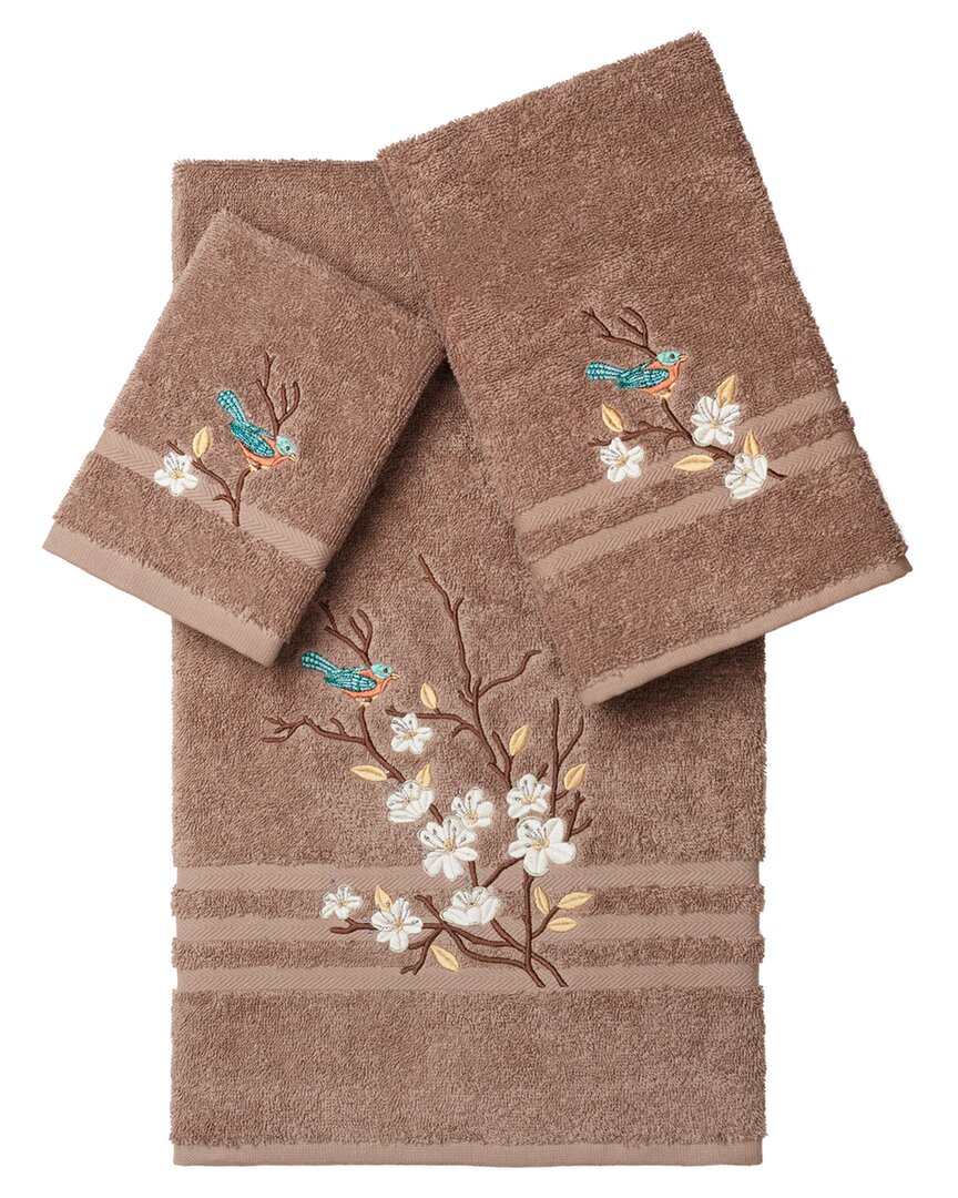 Linum Home Textiles Turkish Cotton Spring Time 3pc Embellished Towel Set In Beige