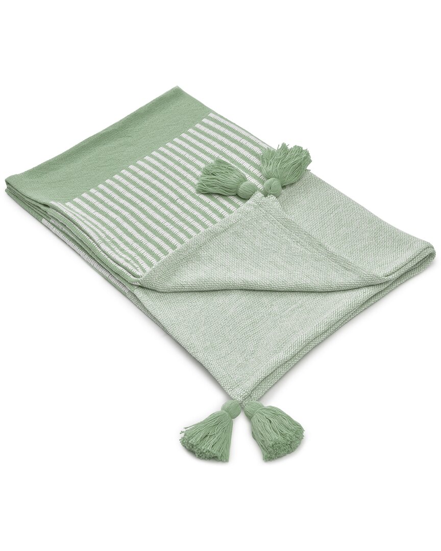 Lr Home Rosalie Striped Hand-woven Organic Throw Blanket In Green