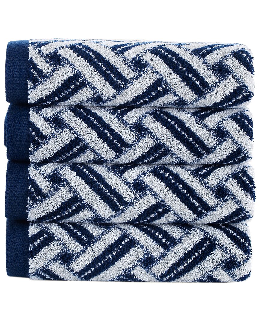 Brooks Brothers Criss Cross Stripe 4pc Hand Towels In Navy