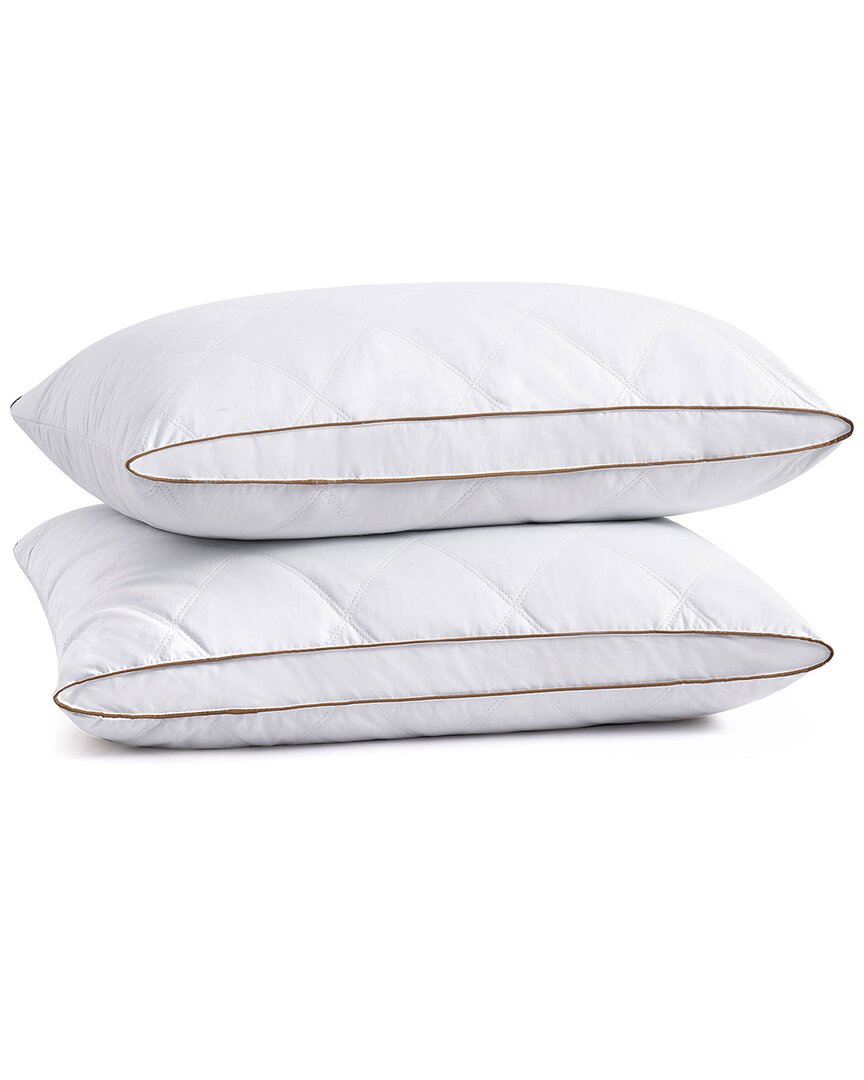 Unikome Set Of 2 Classic Diamond Grid Medium Support Pillows In White