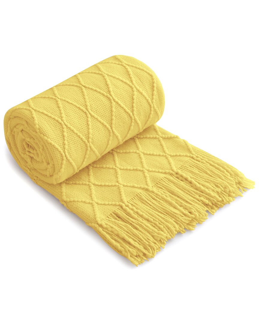 Unikome Ultra Soft Knit Reversible Diamond Throw Blanket In Yellow