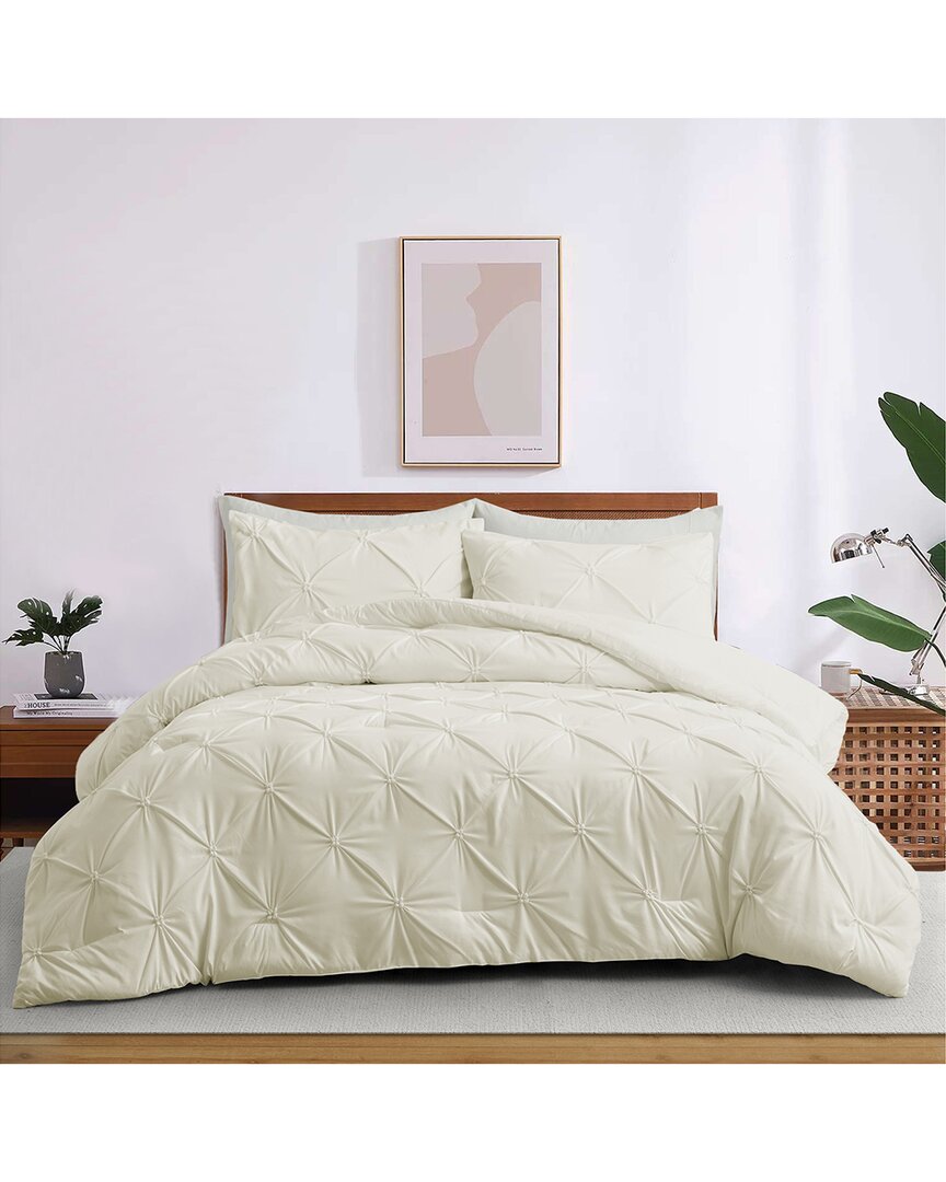 Unikome Pintuck Pinch-pleat Geometric Comforter Set In White