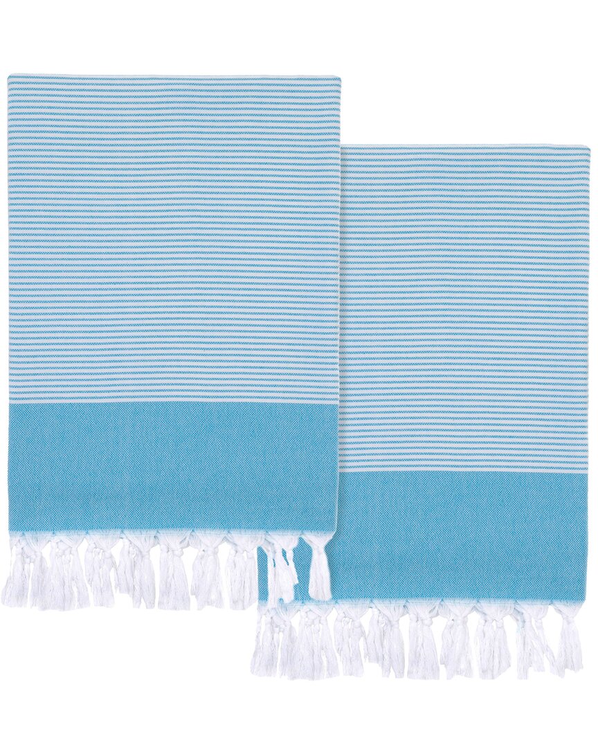 Linum Home Textiles Set Of 2 Elegant Thin Stripe Turkish Aegean Cotton Pestemal Beach Towels