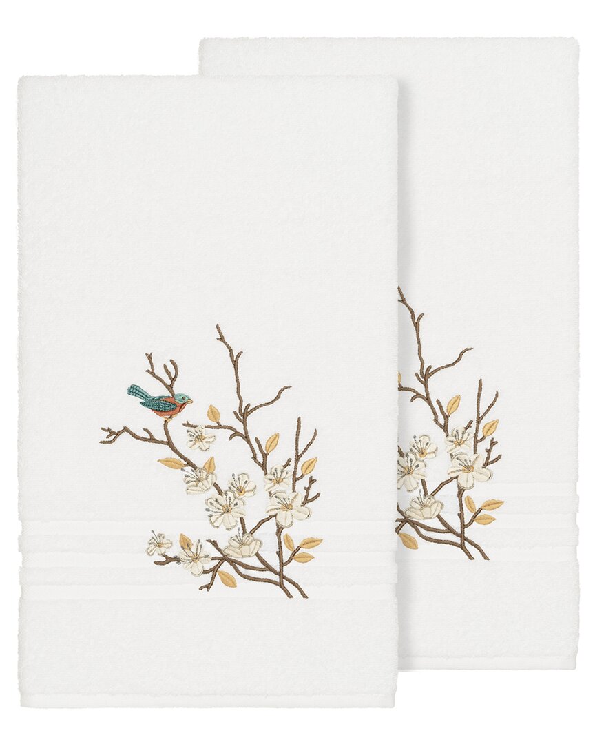 Linum Home Textiles Turkish Cotton Spring Time 2pc Embellished Bath Towel Set In White