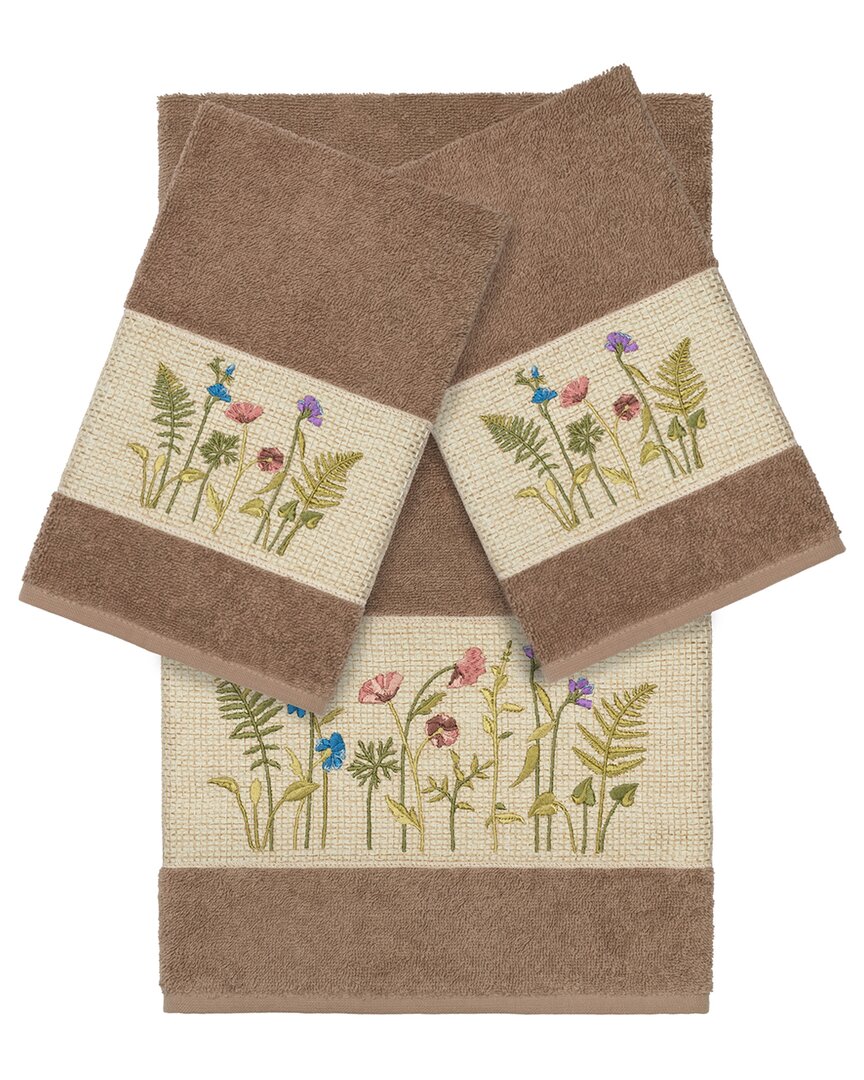 Linum Home Textiles Turkish Cotton Serenity 3pc Embellished Bath & Hand Towel Set In Beige