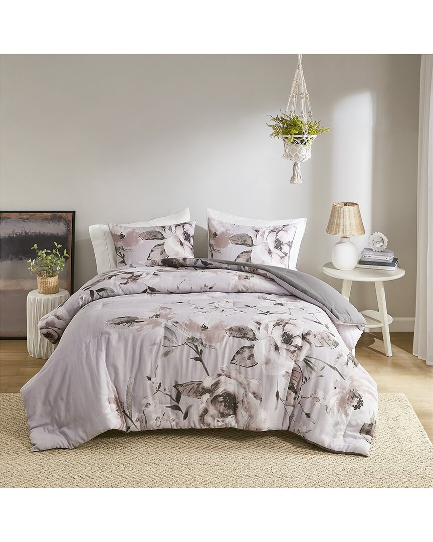 Madison Park Neko Floral Printed Comforter Set In Gray