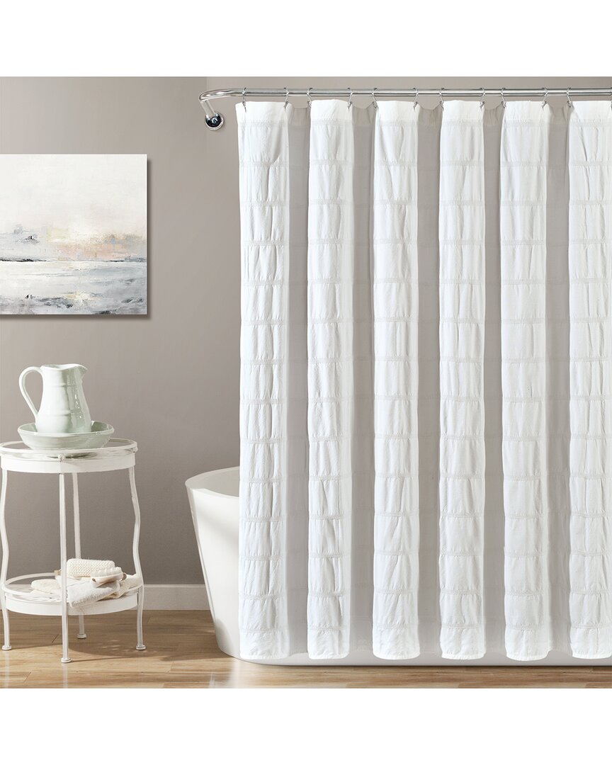Lush Decor Lush Décor Waffle Stripe Woven Cotton Blend Shower Curtain In White