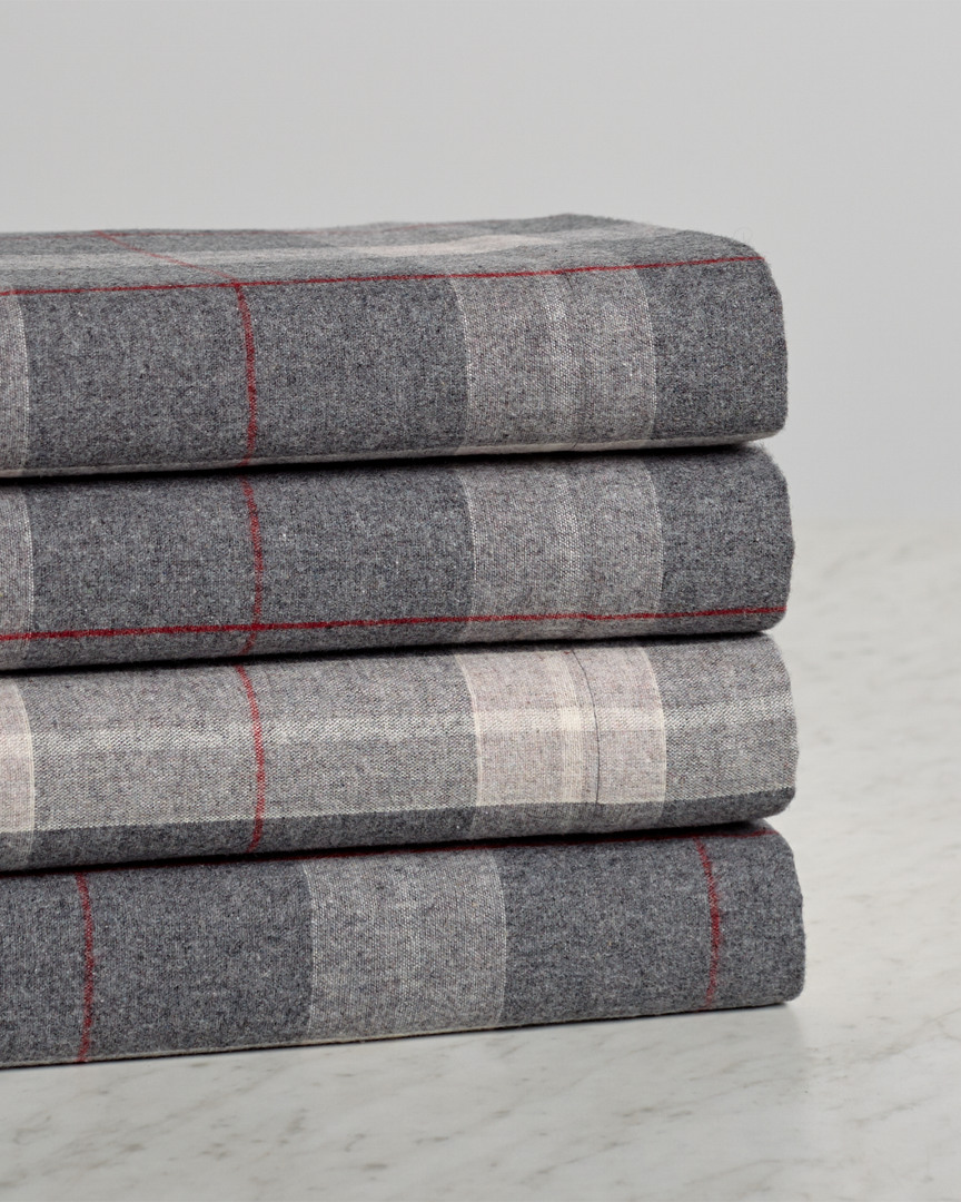 Belle Epoque Discontinued  Heathered Plaid Flannel Sheet Set In Gray