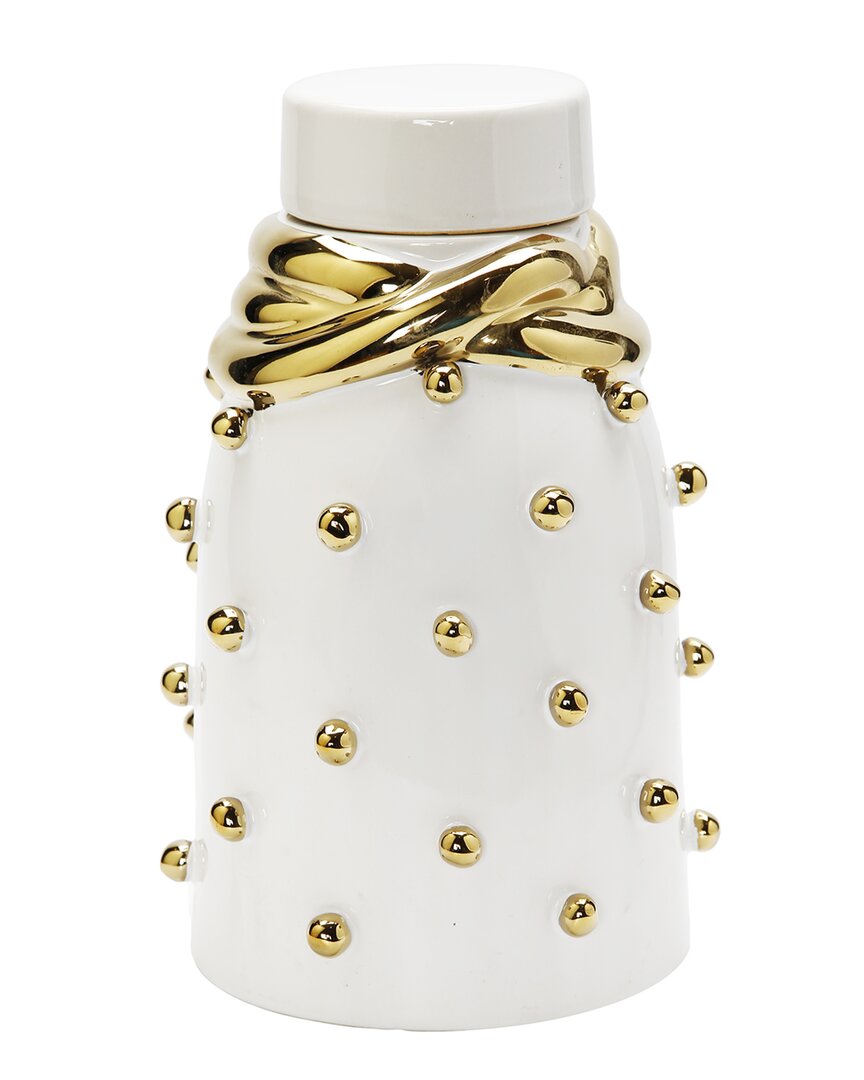 Vivience White Ceramic Jar With Gold Elegant Detail