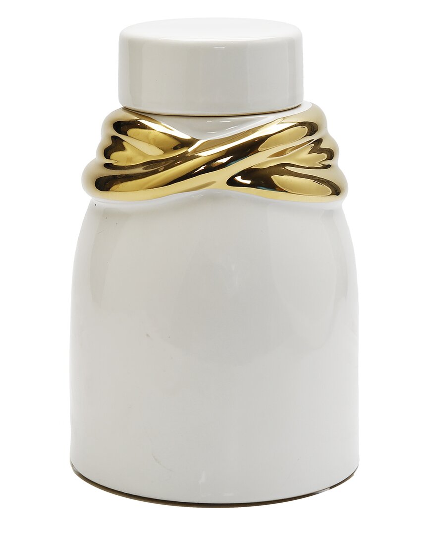 Shop Vivience White Ceramic Jar With Lid And Gold Details