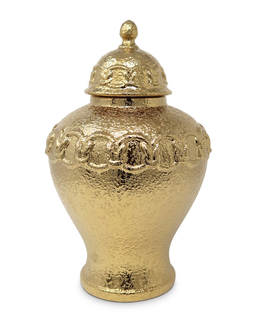 Vivience Ginger Jar And Lid With Chain Detail In Gold
