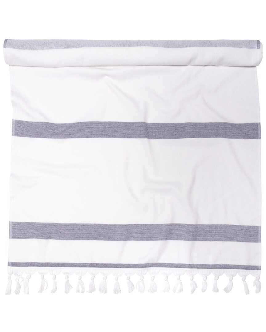 Superior Tropical Cabana Oversized Stripe Fouta Beach Towel With Tassels In Navy