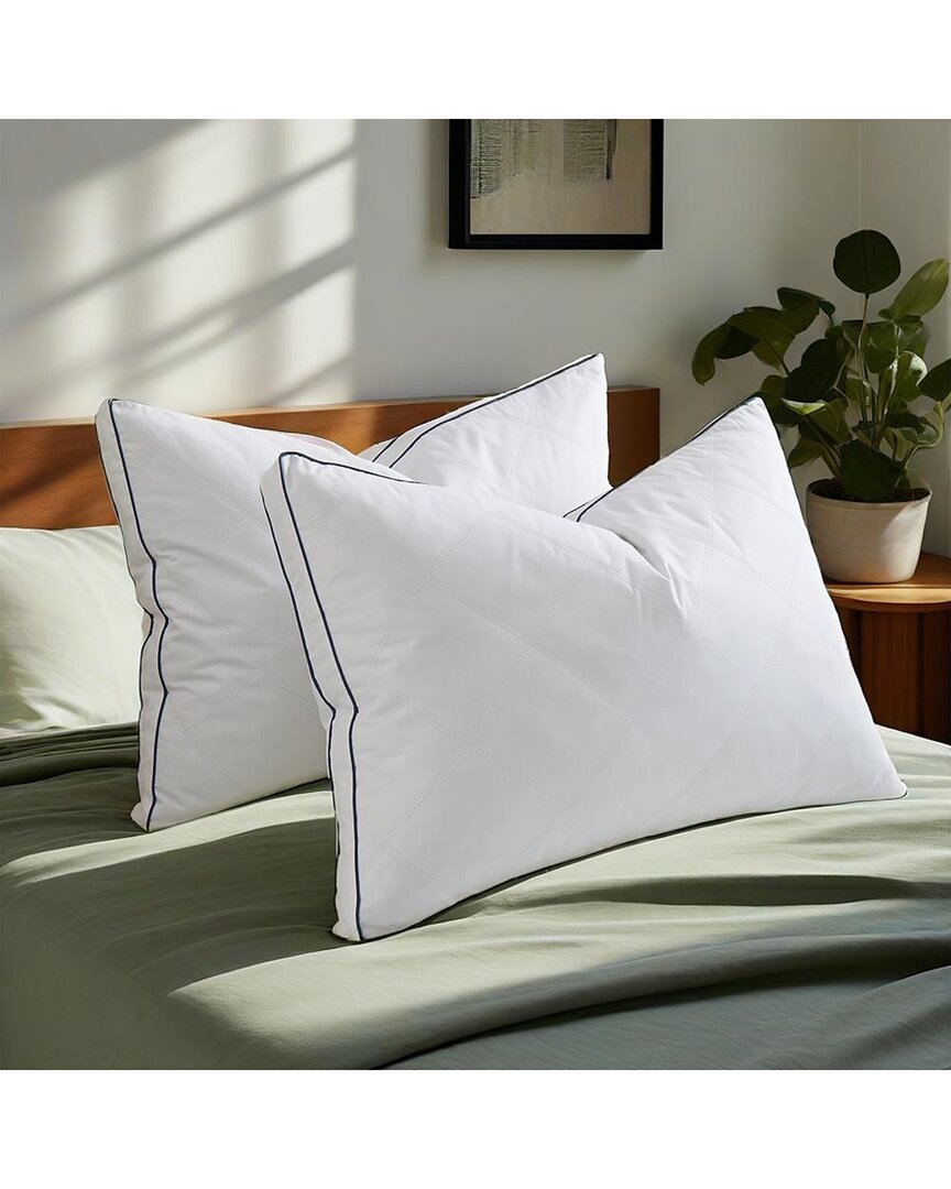 Unikome 233 Thread Count Set Of 2 Gusseted Quilted Goose Feather Down Bed  Pillows