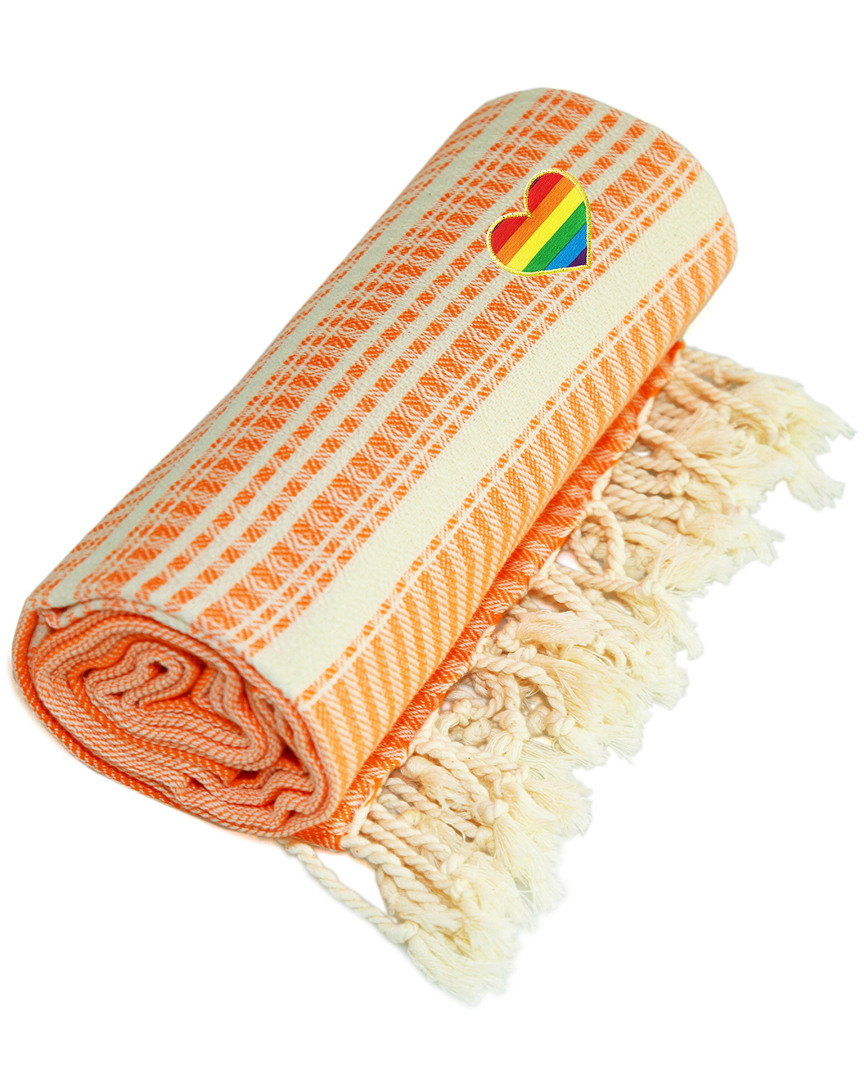 Image of Linum Home Textiles Luxe Herringbone Rainbow Heart Beach Towel