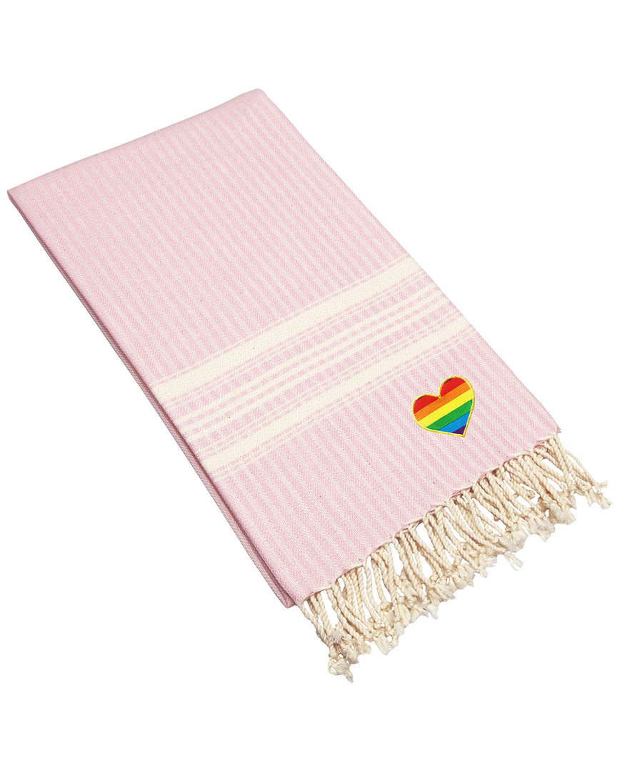 Linum Home Textiles Luxe Herringbone Rainbow Heart Beach Towel In Pink
