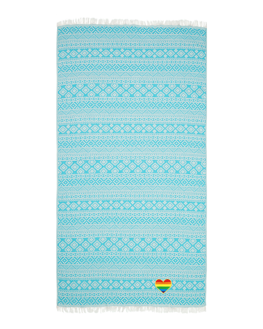 Linum Home Textiles Sea Breeze Rainbow Heart Beach Towel In Turquoise