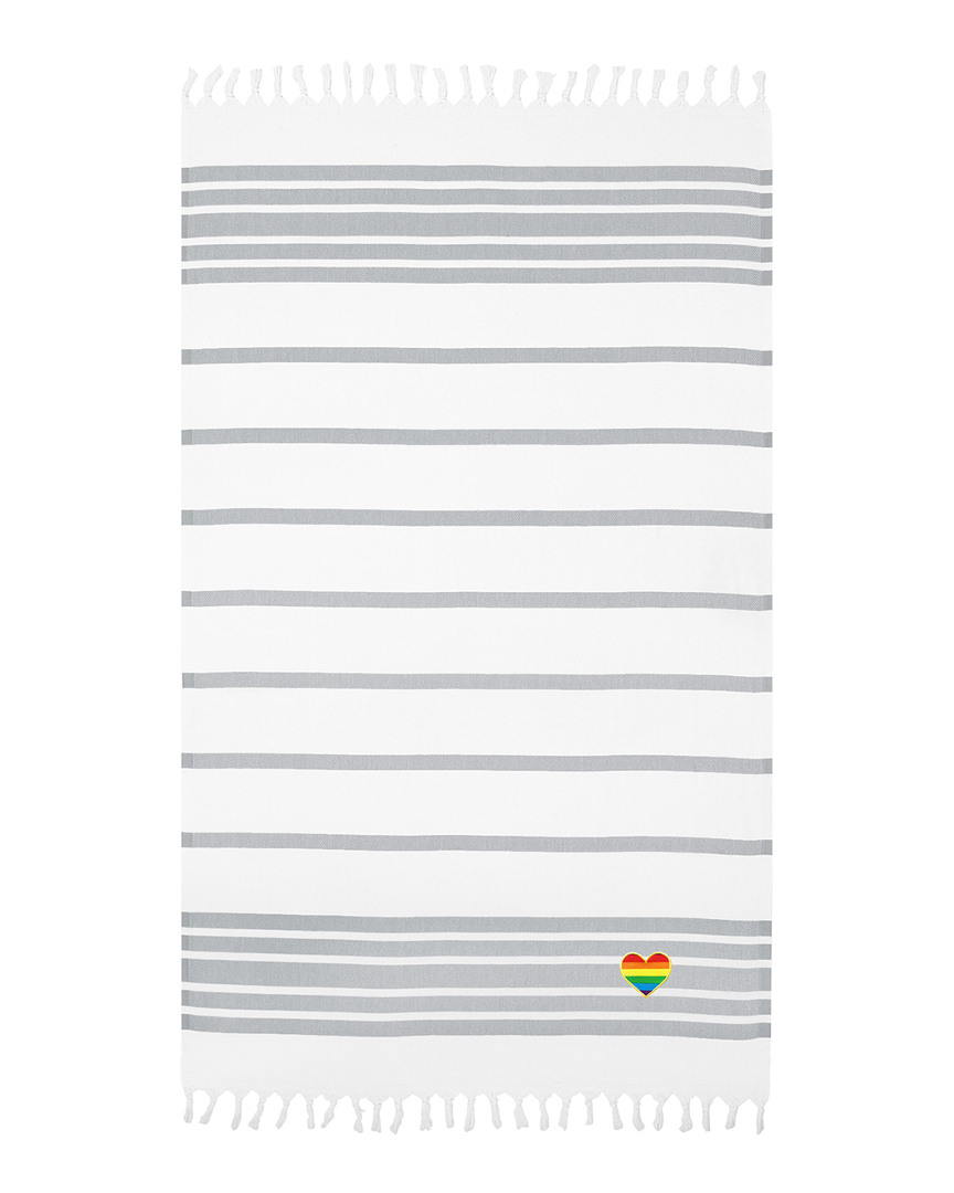 Linum Home Textiles Herringbone Rainbow Heart Beach Towel In Grey