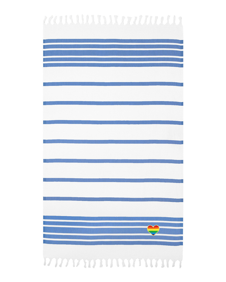 Linum Home Textiles Herringbone Rainbow Heart Beach Towel In Blue