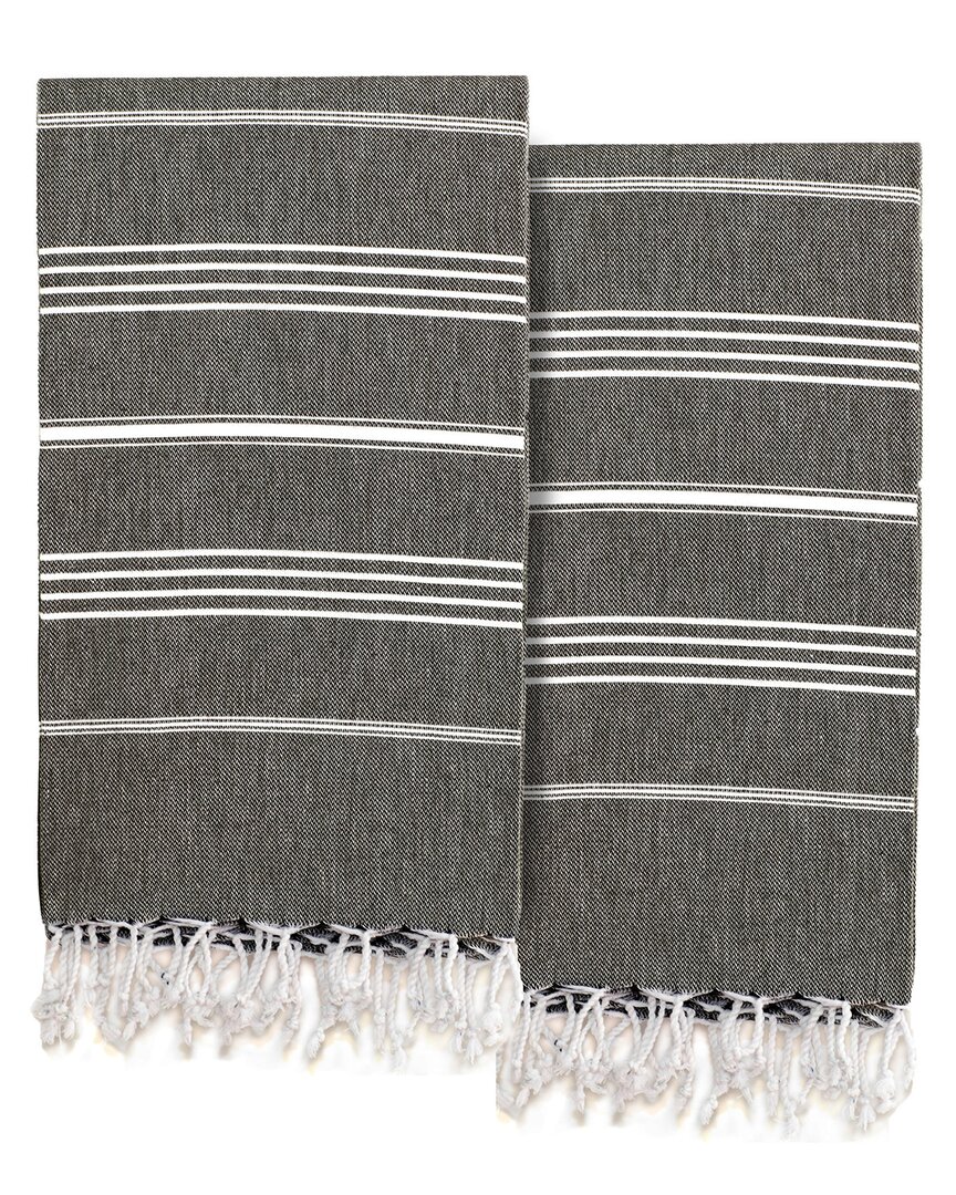 Linum Home Textiles Set Of 2 Lucky Turkish Cotton Pestemal Beach Towels In Black