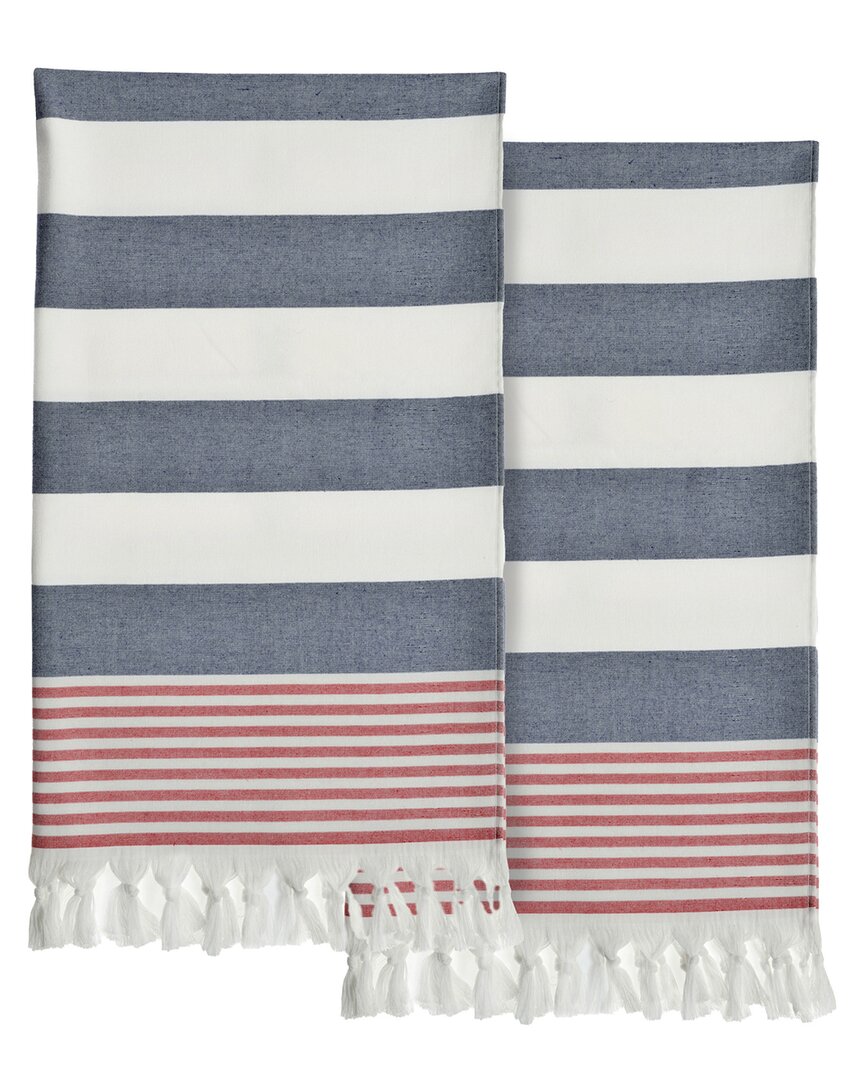 Linum Home Textiles Set Of 2 Patriotic Turkish Cotton Pestemal Beach Towels In Blue