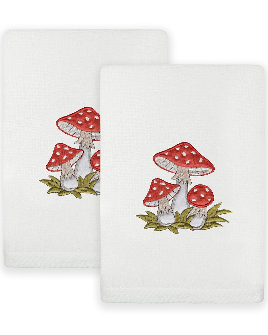 Linum Home Textiles Set Of 2 Spring Mushrooms Embroidered Luxury Hand Towels