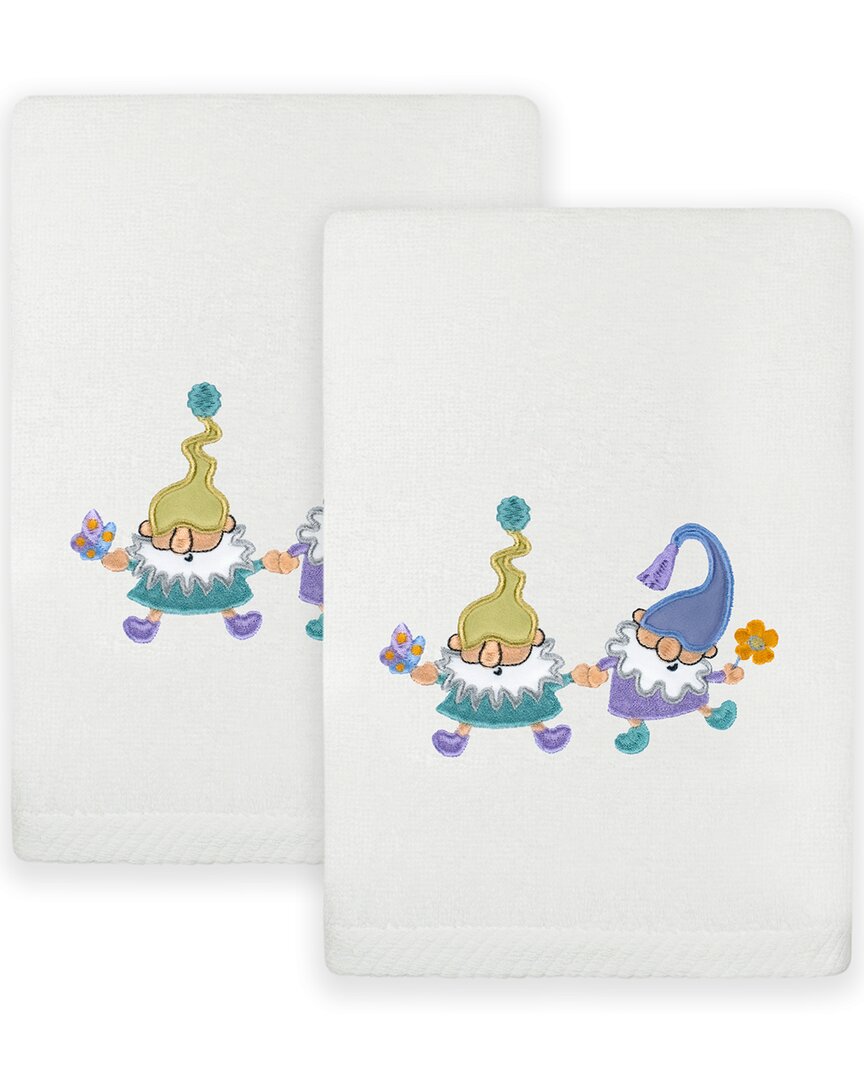 Linum Home Textiles Set Of 2 Spring Gnomes Embroidered Luxury Hand Towels