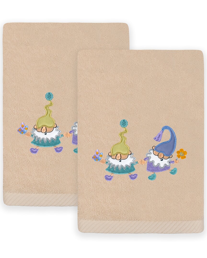 Linum Home Textiles Set Of 2 Spring Gnomes Embroidered Luxury Hand Towels