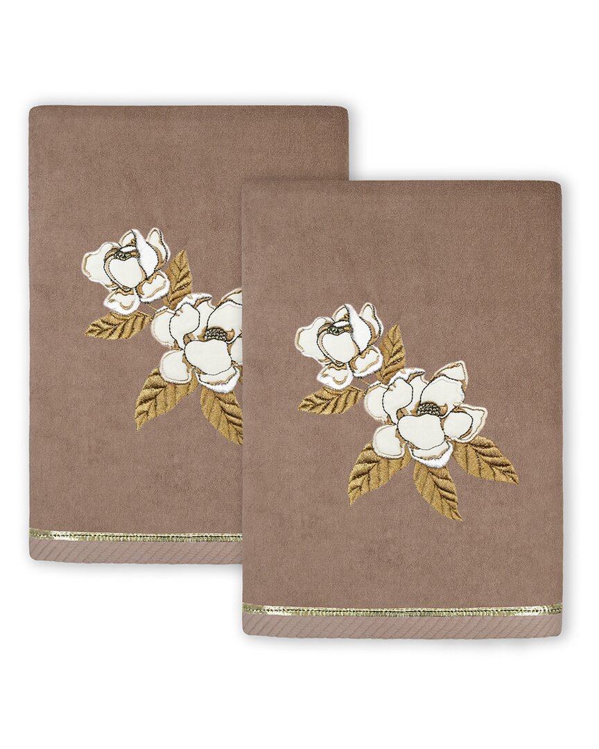 Linum Home Textiles Maggie 2pc Embellished Turkish Cotton Hand Towel Set In Brown