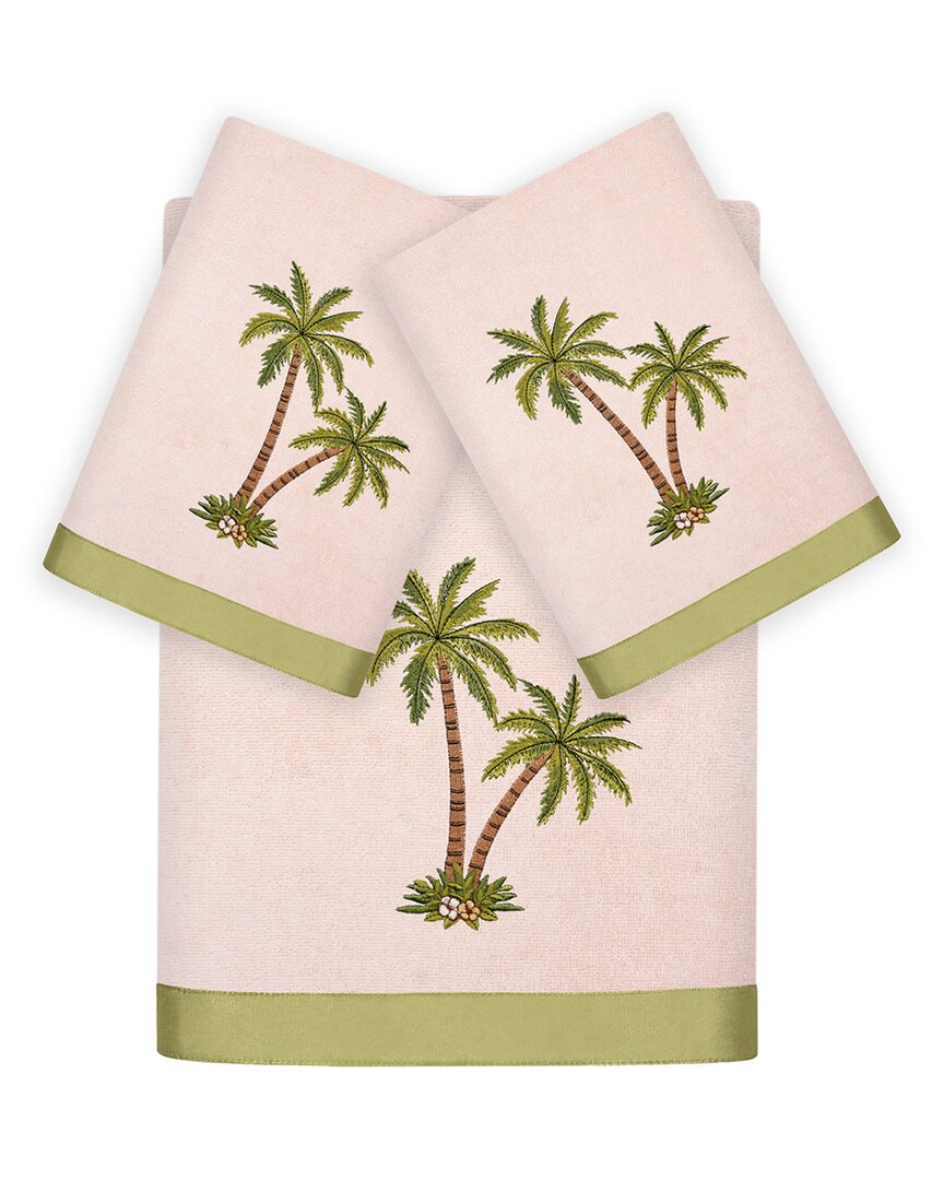 Linum Home Textiles Palmera 3pc Embellished Turkish Cotton Towel Set In Pink