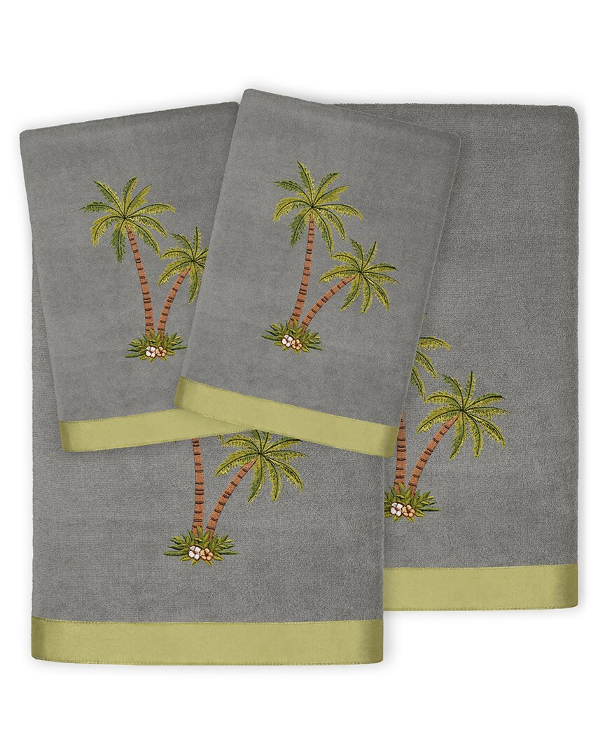 Linum Home Textiles Palmera 4pc Embellished Turkish Cotton Towel Set In Gray