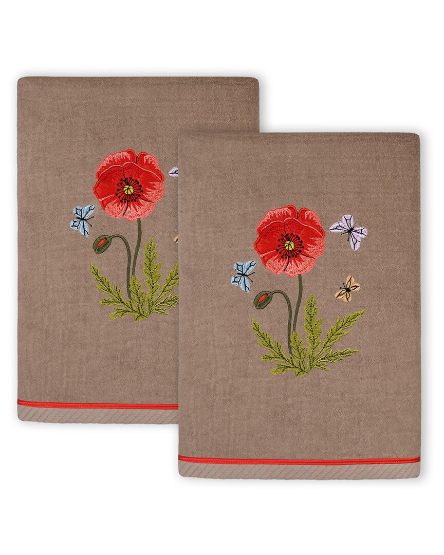 Linum Home Textiles Polly 2pc Embellished Turkish Cotton Hand Towel Set In Brown