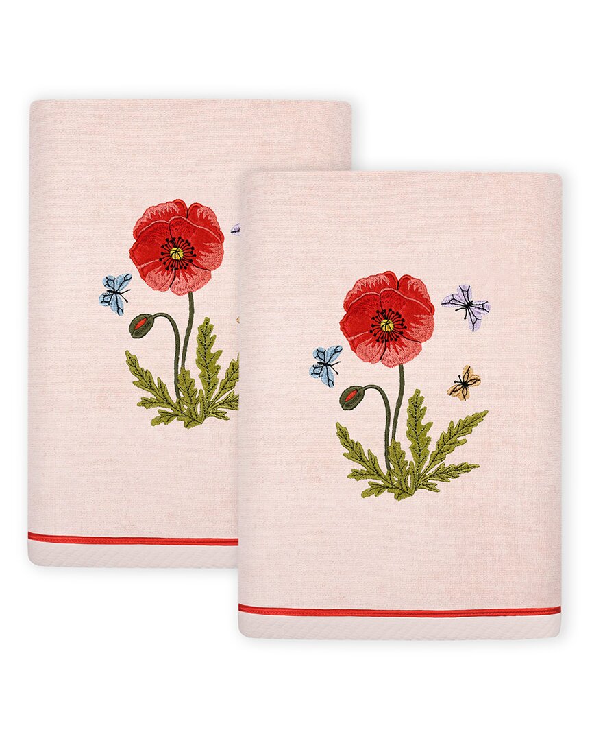 Linum Home Textiles Polly 2pc Embellished Turkish Cotton Hand Towel Set In Pink