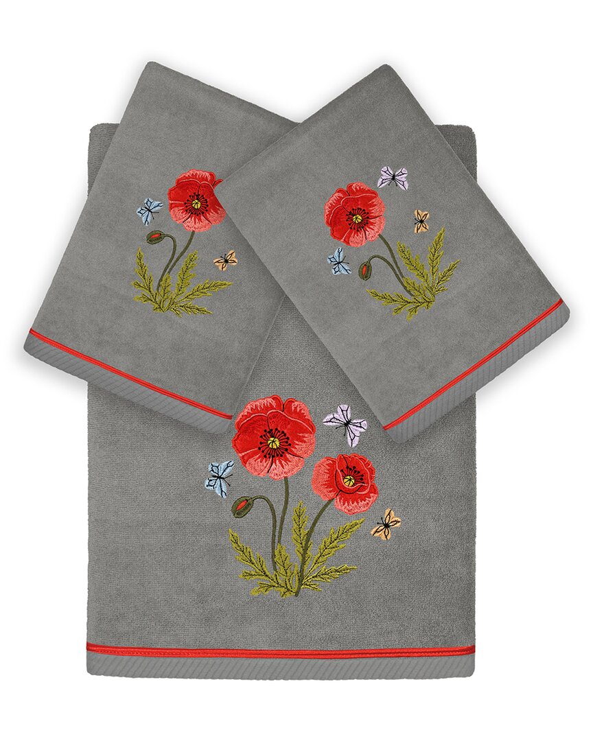 Linum Home Textiles Polly 3pc Embellished Turkish Cotton Towel Set In Gray