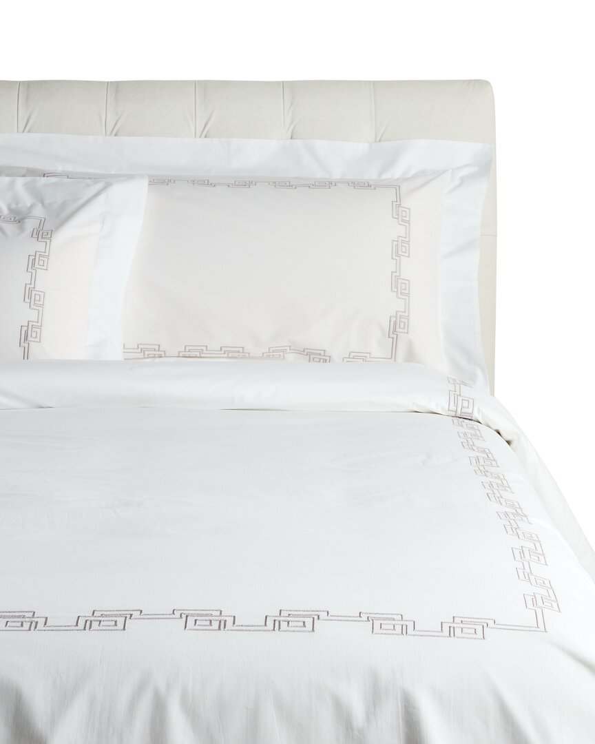 Dea Italian Linens Sinfonia Toscana Greek Embroidered Duvet Set In White