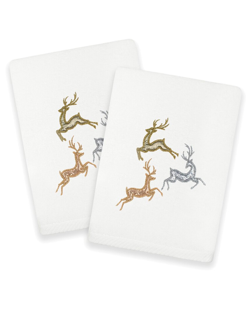 Linum Home Textiles Xmas Leaping Deer Embroidered 2-pc. Hand Towel In White