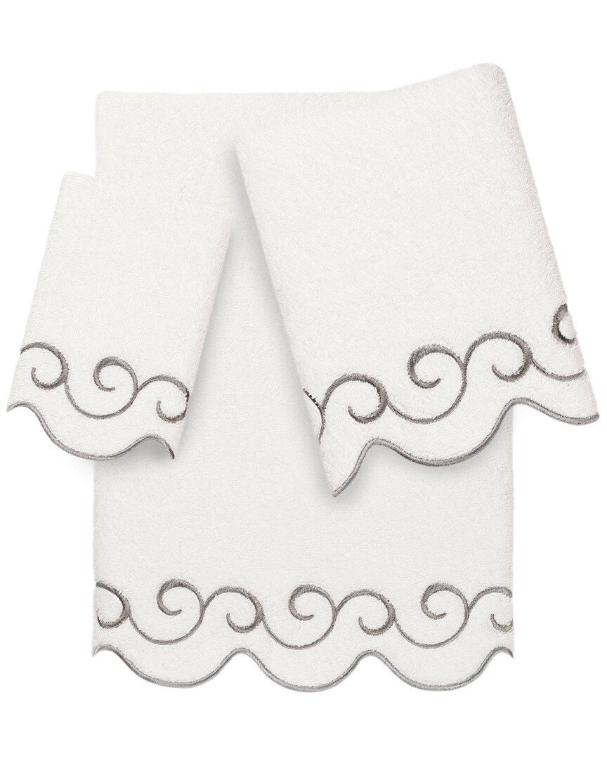 Linum Home Textiles 100% Turkish Cotton Simplicity Scallop 3pc Embellished Towel Set In White