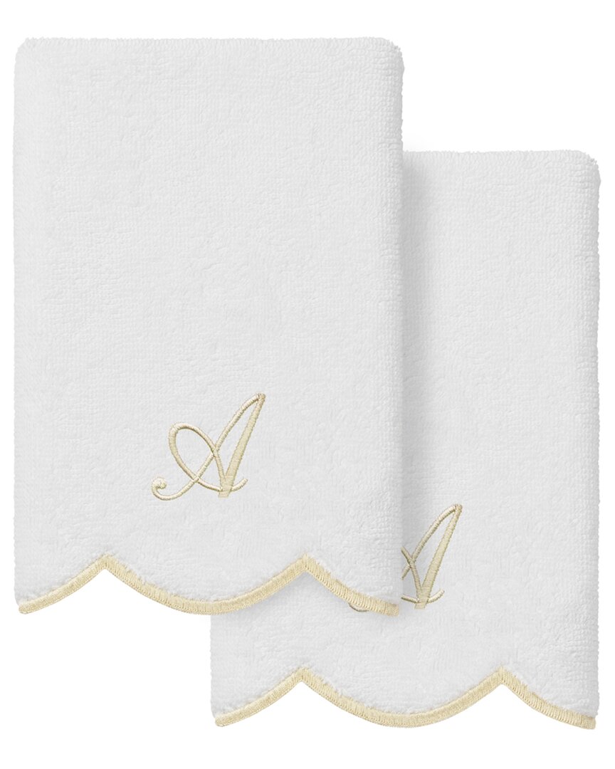 Linum Home Textiles 100% Turkish Cotton Adornia Scallop 2pc Personalized  Fingertip Towel Set