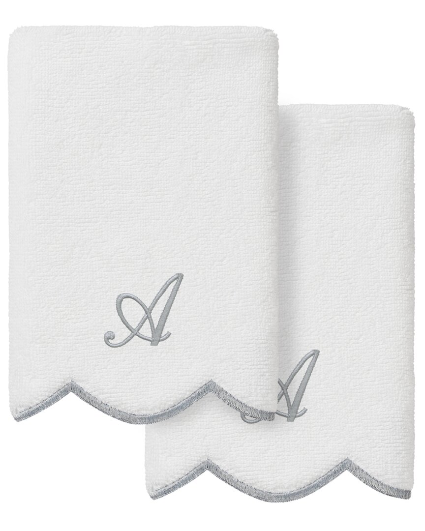 Linum Home Textiles 100% Turkish Cotton Adornia Scallop 2pc Personalized  Fingertip Towel Set In White