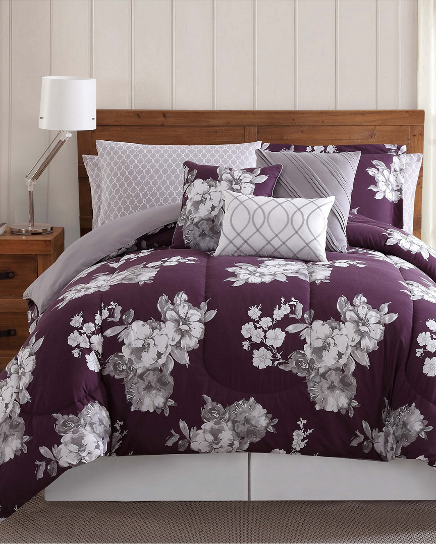Style 212 Peony Garden Floral Purple 12pc Queen Bed Ensemble