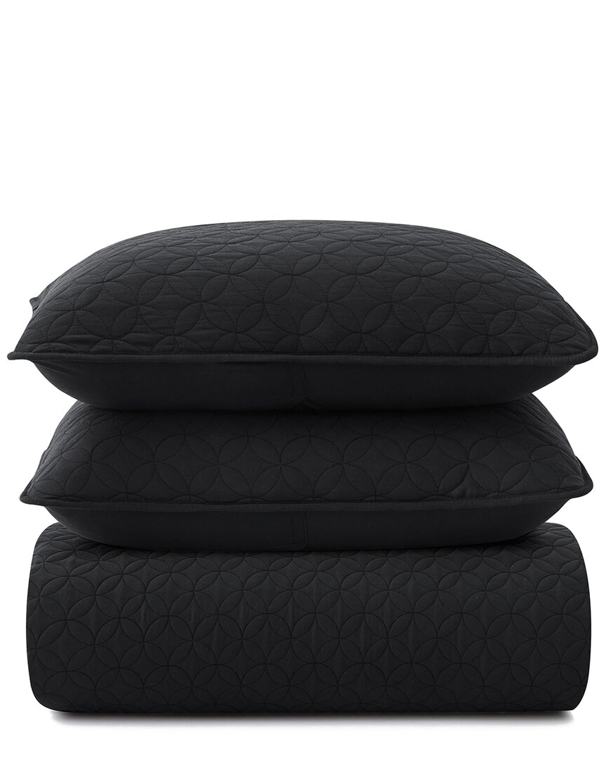 Unikome Reversible Quilted Coverlet Set In Black