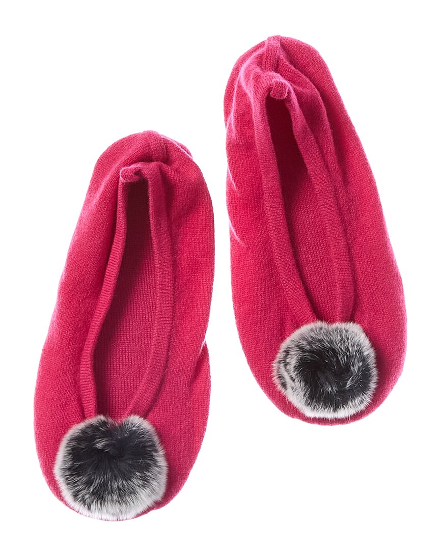 Sofia Cashmere Sofiacashmere Cashmere Knitted Ballet Slipper With Fox Pom & Drawstring Pouch