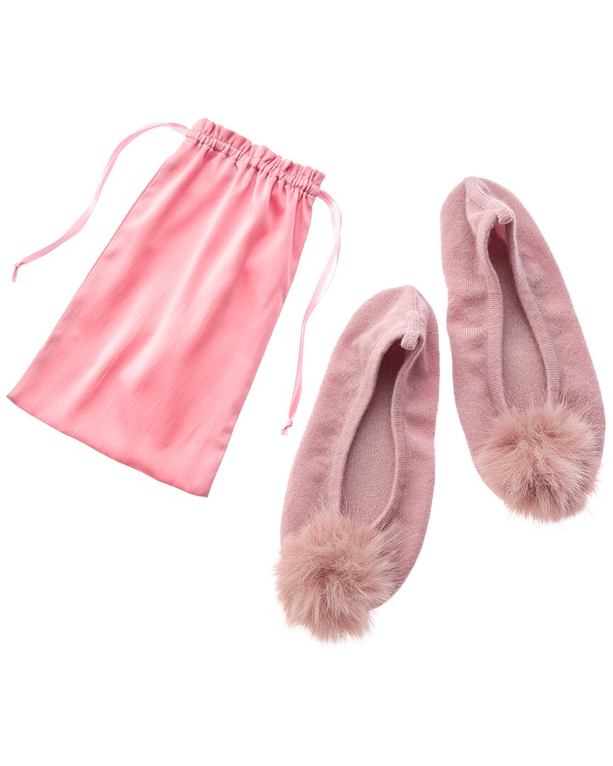 Sofia Cashmere Sofiacashmere Cashmere Knitted Ballet Slipper With Pom & Drawstring Pouch In Pink
